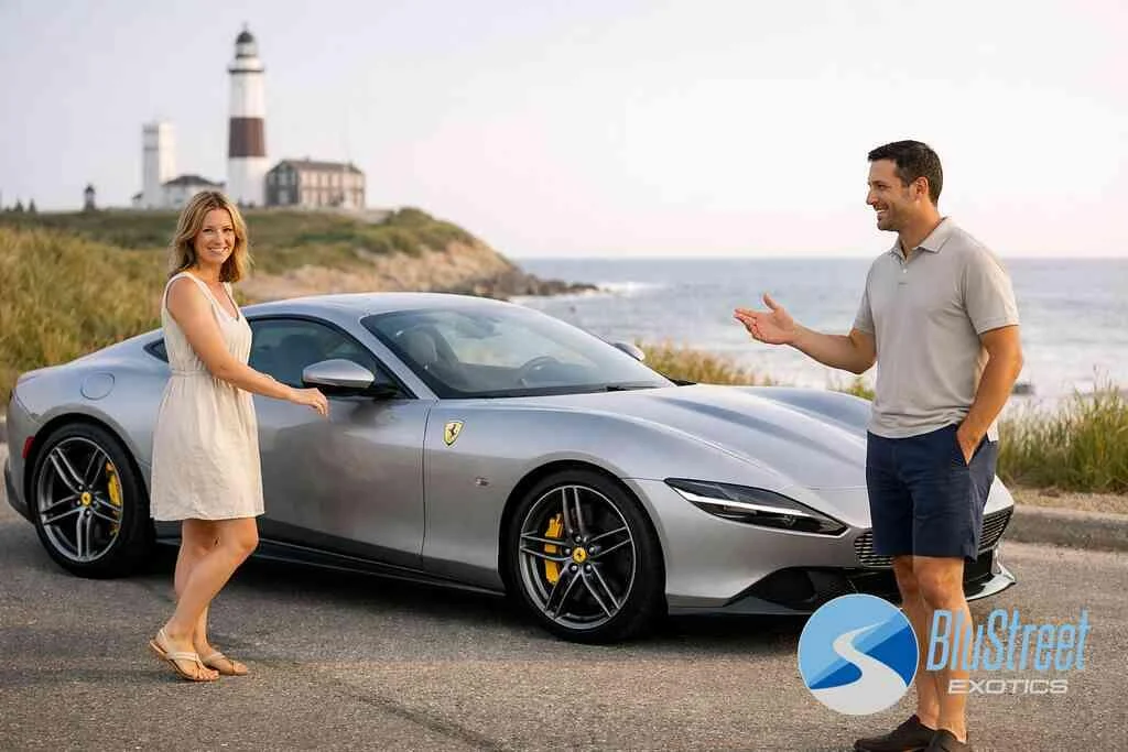 Why this open-top Ferrari stands out for beach club car rental plans near Montauk and East Hampton — BluStreet Hamptons